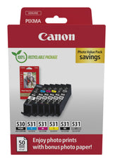 Canon PGI 530/CLI-531 PGBK/C/M/Y/BK/GY Photo Value Pack Grå Sort Gul Cyan Magenta Pigmenteret sort Blækpatron/papirsæt