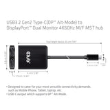 Club 3D CSV-1555 USB-C gen 2 til 2xDisplayPort videoadapter Sort