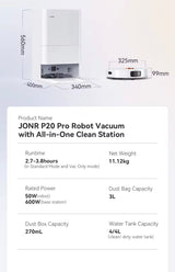 JONR P20 Pro – Robotstøvsuger med moppe - Gulvvasker med Automatisk Tømning og Tørring