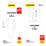 Dudao L16i Lightning til 3.5mm Jack Adapter – Hvid – iPhone Lydadapter – Musik via Mini Jack