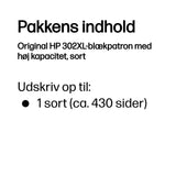 HP 302XL Sort 430 sider Blæk F6U68AE