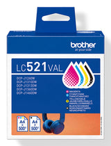 Brother LC521 Value Pack Sort Gul Cyan Magenta 500 sider Blæk