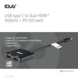 Club3D CSV-1558 Adapter USB-C til 2x HDMI Sort