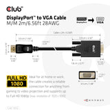 Club 3D CAC-1012 DisplayPort til VGA adapterkabel 2 m Sort