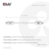 Club3D CAC-1570 USB4 USB-C til USB-C 1,2m 240W 8K240Hz Hvid Fabriksny