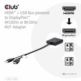 Club 3D CAC-1335 HDMI til DisplayPort aktiv Adapter med USB kabel Sort