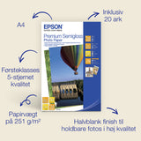 Epson Premium Semigloss Photo Paper Fotopapir A4 (210 x 297 mm) 20ark C13S041332