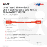 Club 3D CAC-1573 USB-C 240W kabel 2m Rød
