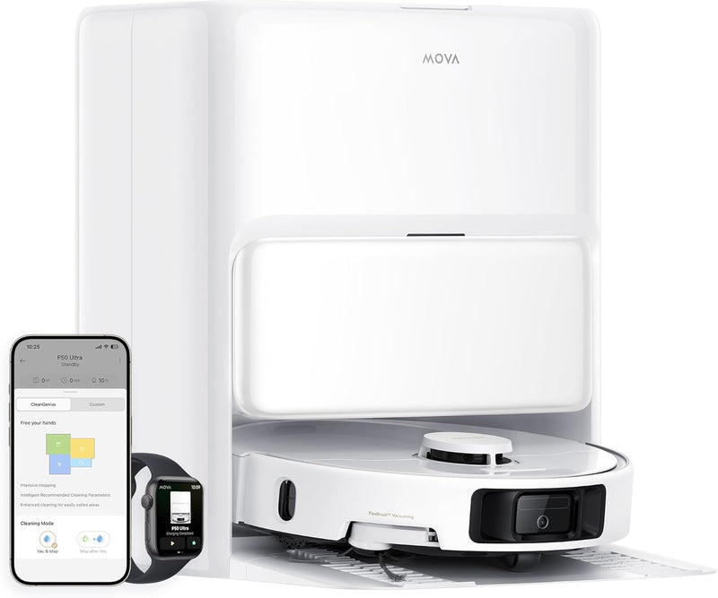 Mova P50 Ultra Robotstøvsuger – 19.000 Pa sugekraft, fleksibel moppe, 75 ℃ moppevask & fuldautomatisk rengøringsstation