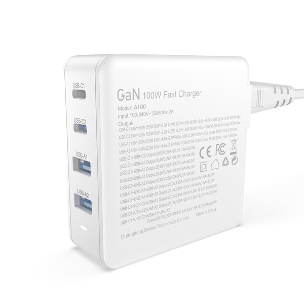 Dudao A100EU Adapter 100Watt GaN 2xUSB-C + 2xUSB-A