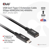 Club 3D CAC-1529 USB-C forlængerkabel 2m Sort