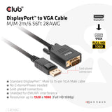 Club 3D CAC-1012 DisplayPort til VGA adapterkabel 2 m Sort