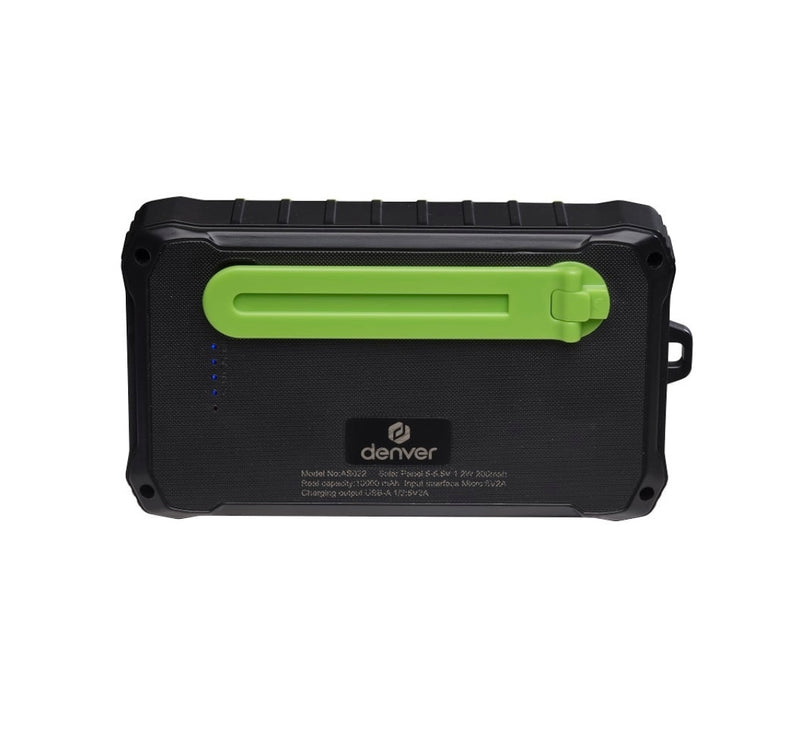 Denver PSO-10012 - Solar Powerbank - 10.000 mAh - Sort/Grøn