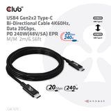 Club 3D CAC-1575 USB4 Gen2x2 USB-C kabel 2m Sort
