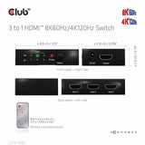 Club3D CSV-1381 HDMI Switch 3 Porte