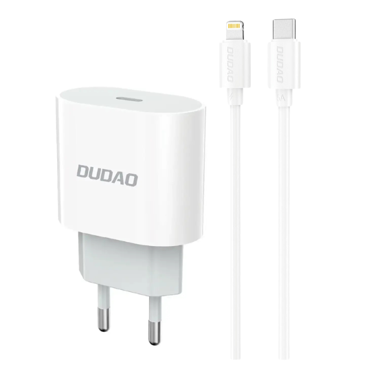 Dudao A14EUL 20W USB-C Hurtigoplader med 1m Lightning-kabel – iPhone Oplader med Power Delivery – Hvid