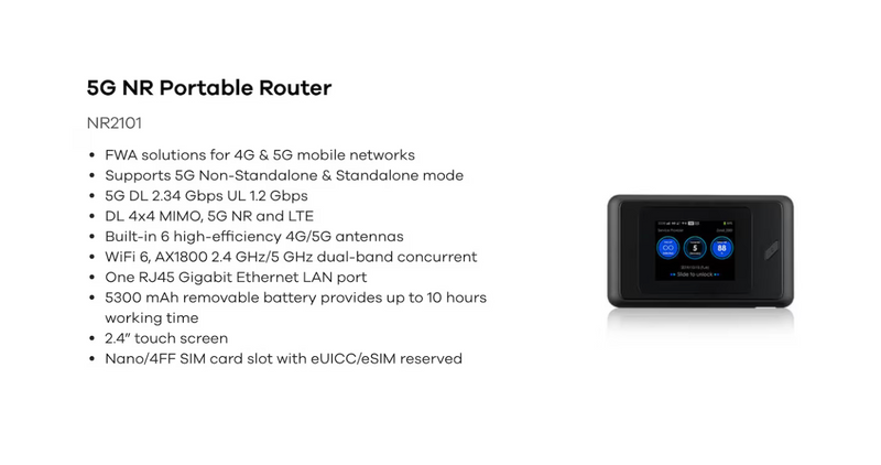 Zyxel NR2101 5G Wi-Fi  Trådløs Router – Hurtig, Bærbar Internetløsning