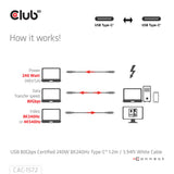 Club3D CAC-1570 USB4 USB-C til USB-C 1,2m 240W 8K240Hz Hvid Fabriksny