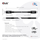 Club 3D CAC-1575 USB4 Gen2x2 USB-C kabel 2m Sort