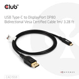Club 3D CAC-1559 USB-C til DisplayPort 2.1 kabel 1m Sort