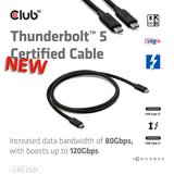 Club 3D CAC-2501 Thunderbolt 5 1m Sort Fabriksny