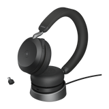 Jabra Evolve2 75 USB-C headset set i vinkel med busylight