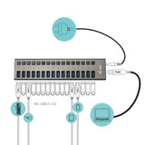 i-Tec USB 3.0 Charging HUB 16 port + Power Adapter 90 W Grå