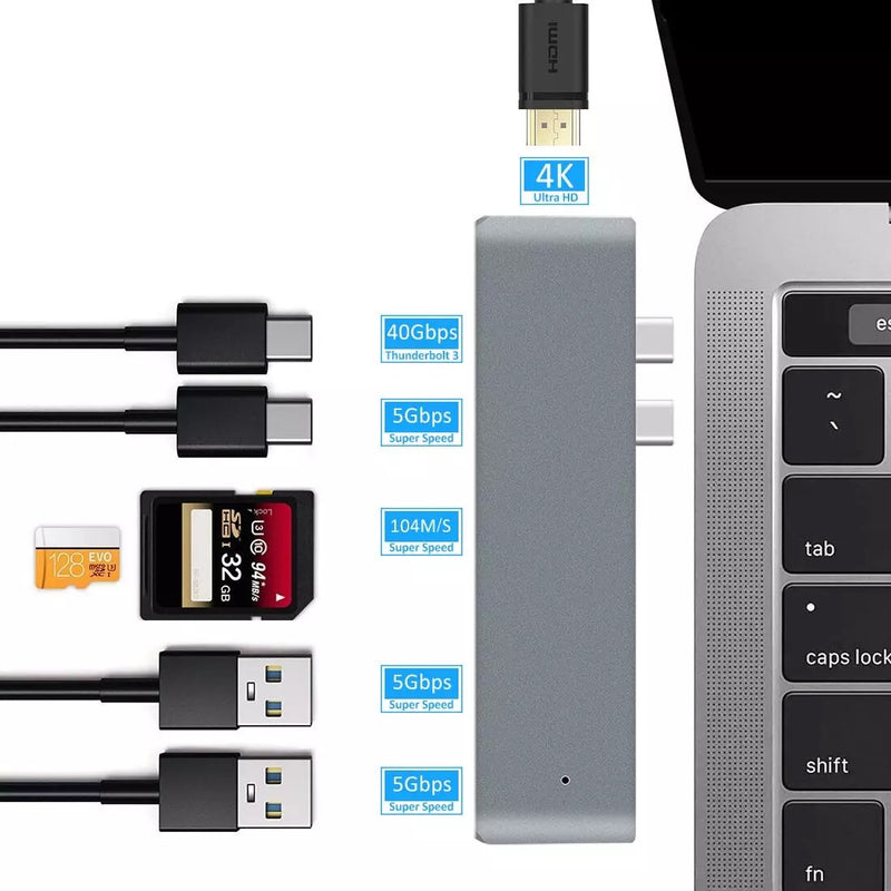 USB-C Adapter til MacBook Pro 13” Type C Hub 4K@30HZ Thunderbolt 3 USB 3.0